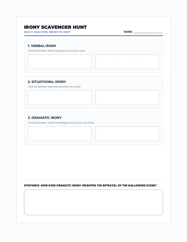 Wonder Irony Tracker Handout