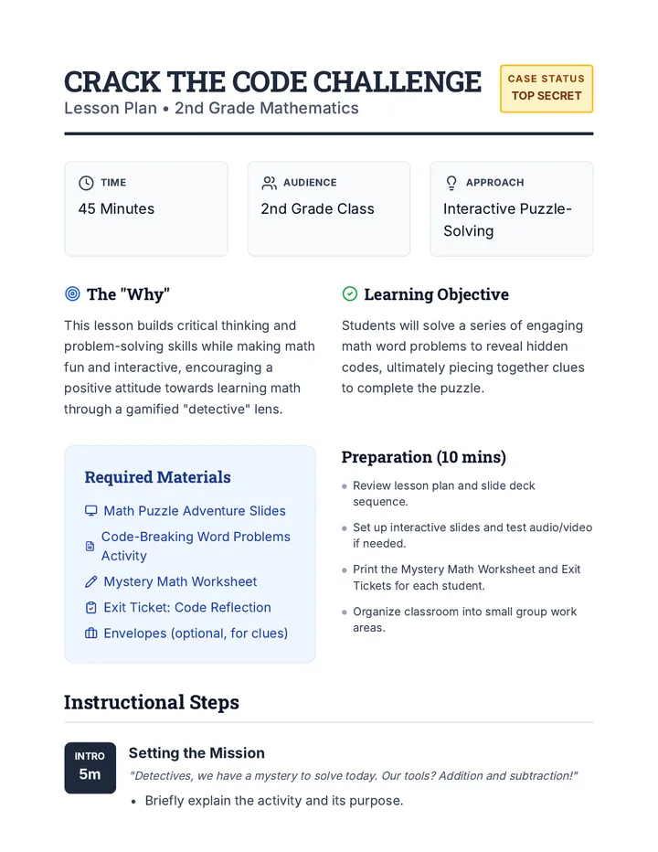 Crack the Code Challenge Lesson Plan