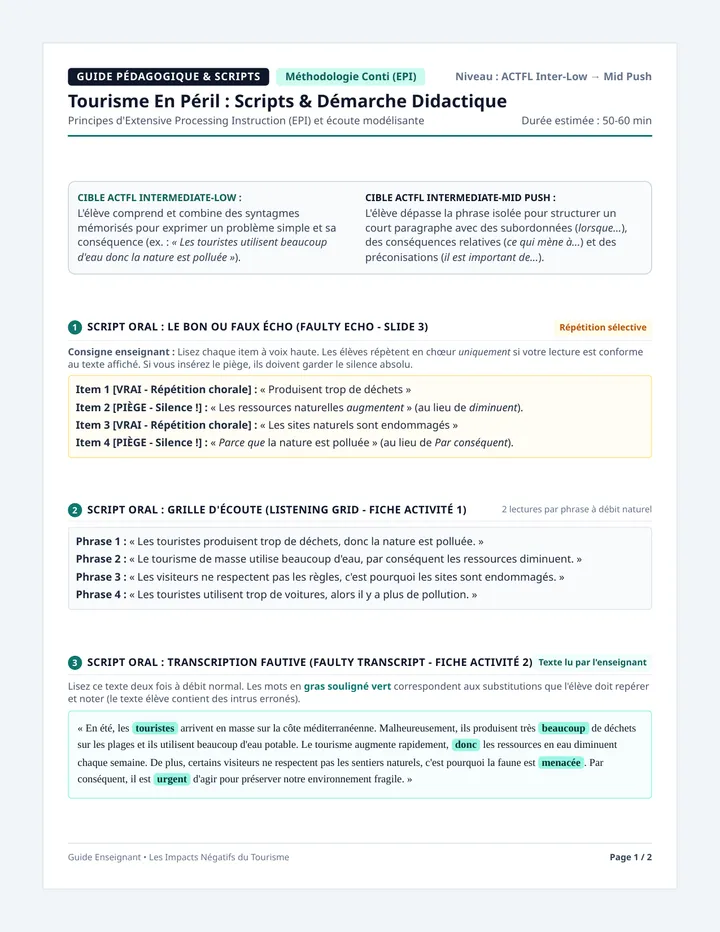 Alerte Tourisme Teacher Guide