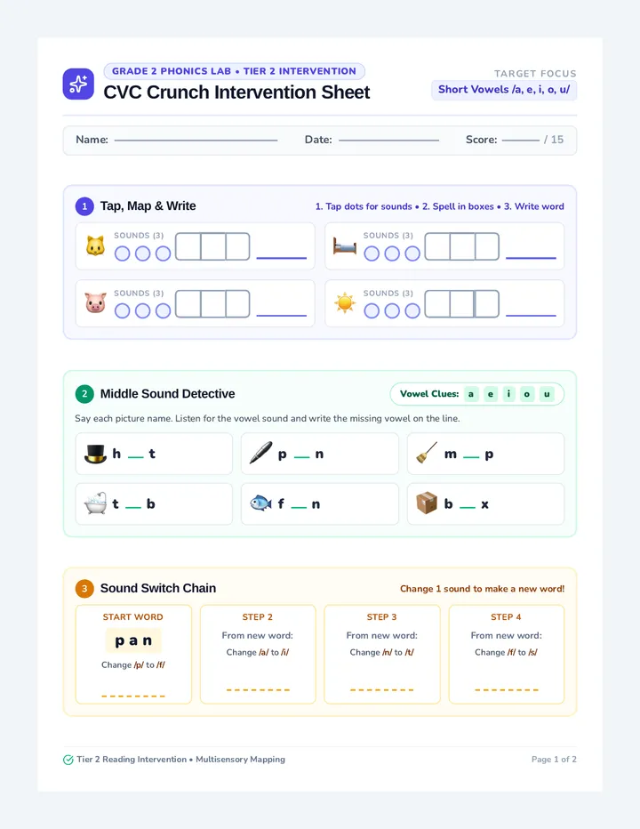 CVC Crunch Intervention Sheet