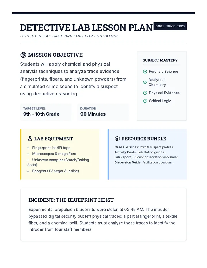 Detective Lab Lesson Plan