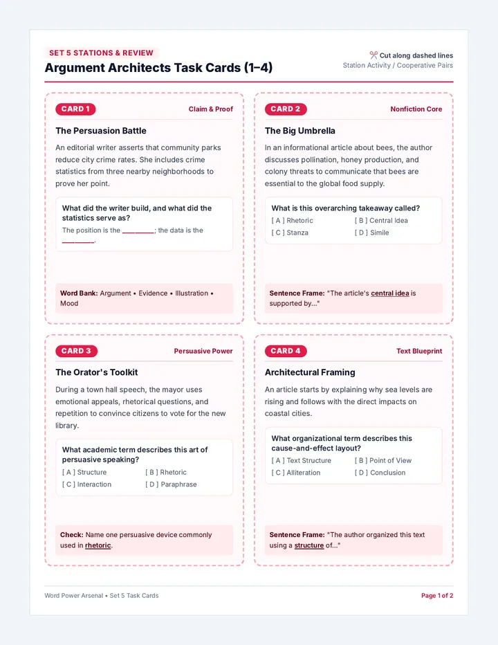 Argument Architects Task Cards