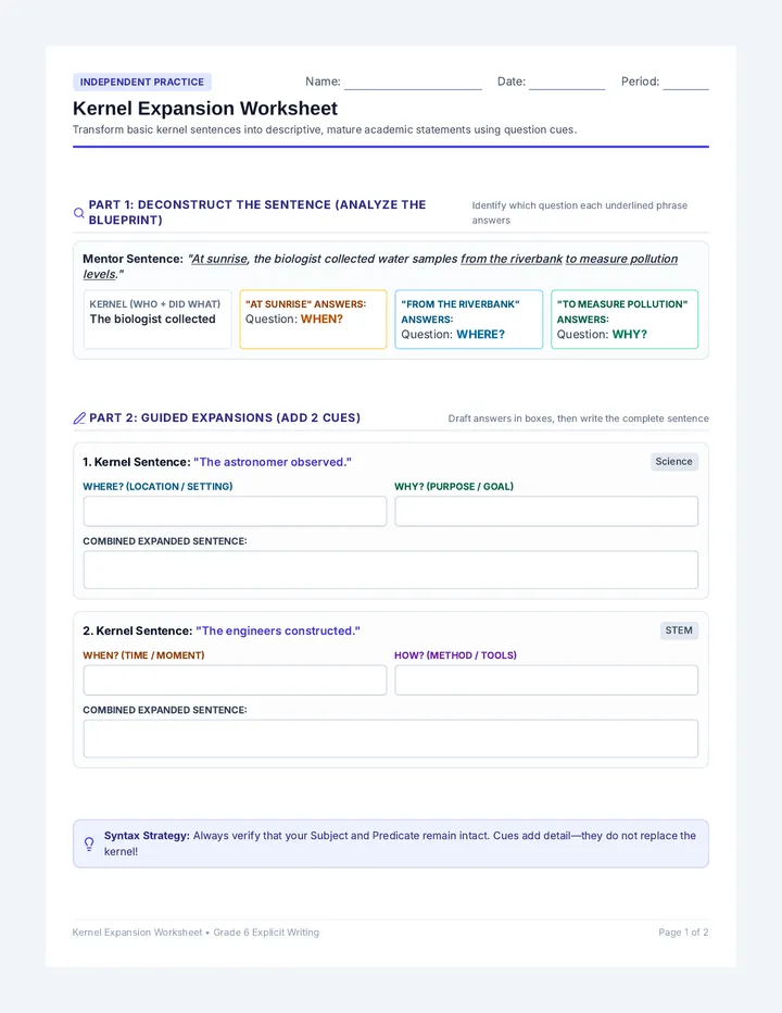 Kernel Expansion Worksheet