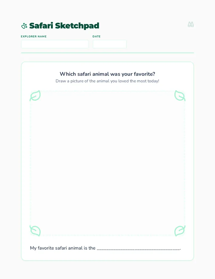Safari Sketches Worksheet