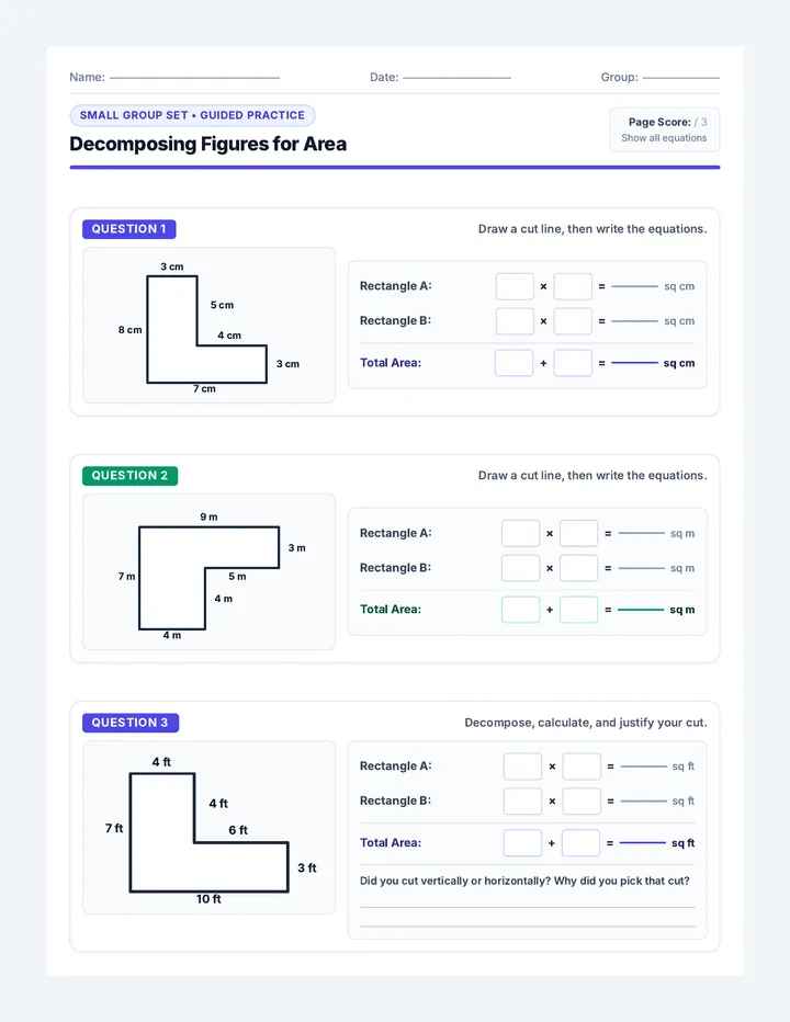 Decomposing Area Practice Worksheet