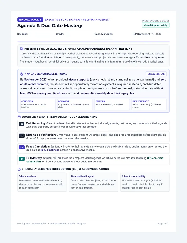 Agenda Mastery IEP Guide