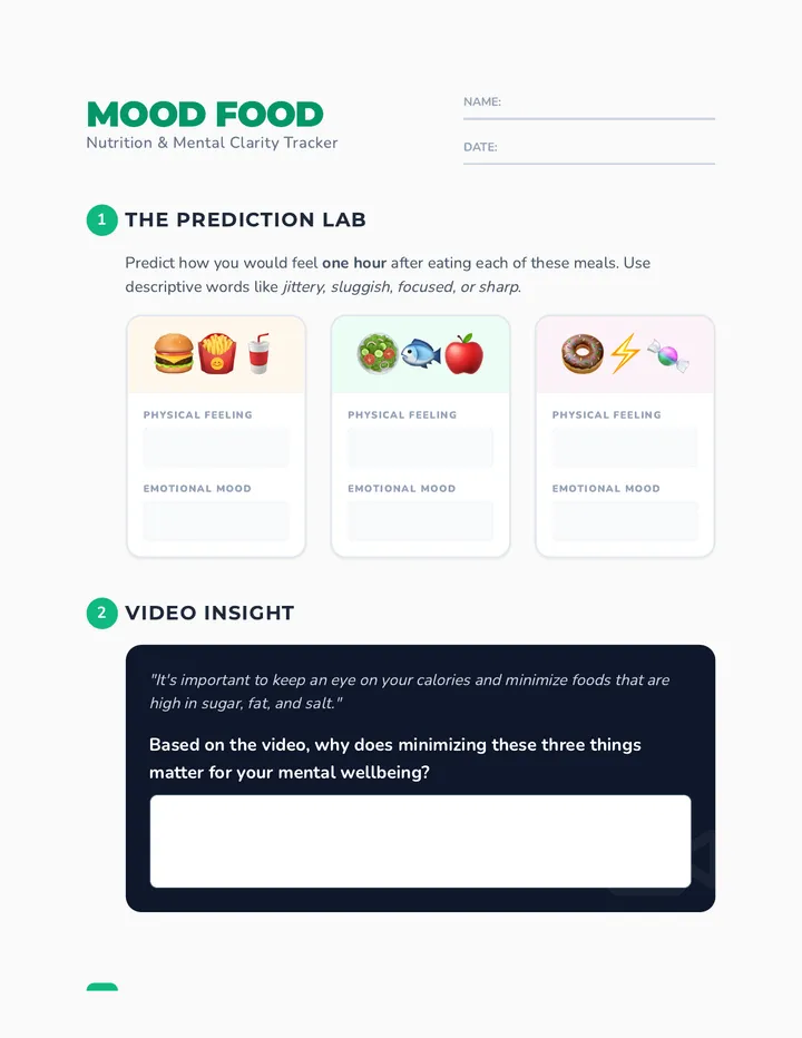 Mood Food Worksheet