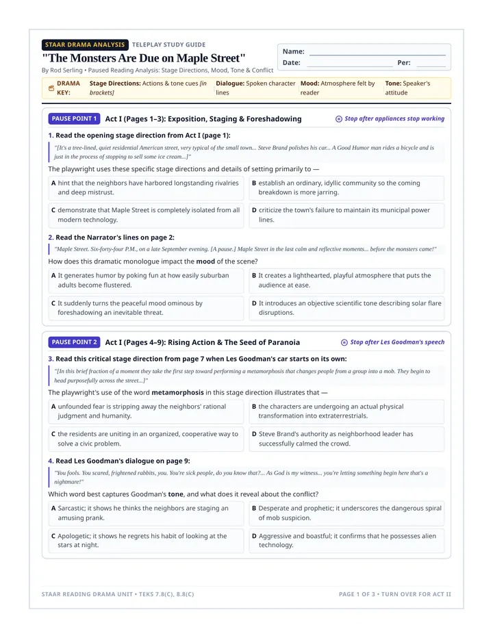 Maple Street Drama Worksheet
