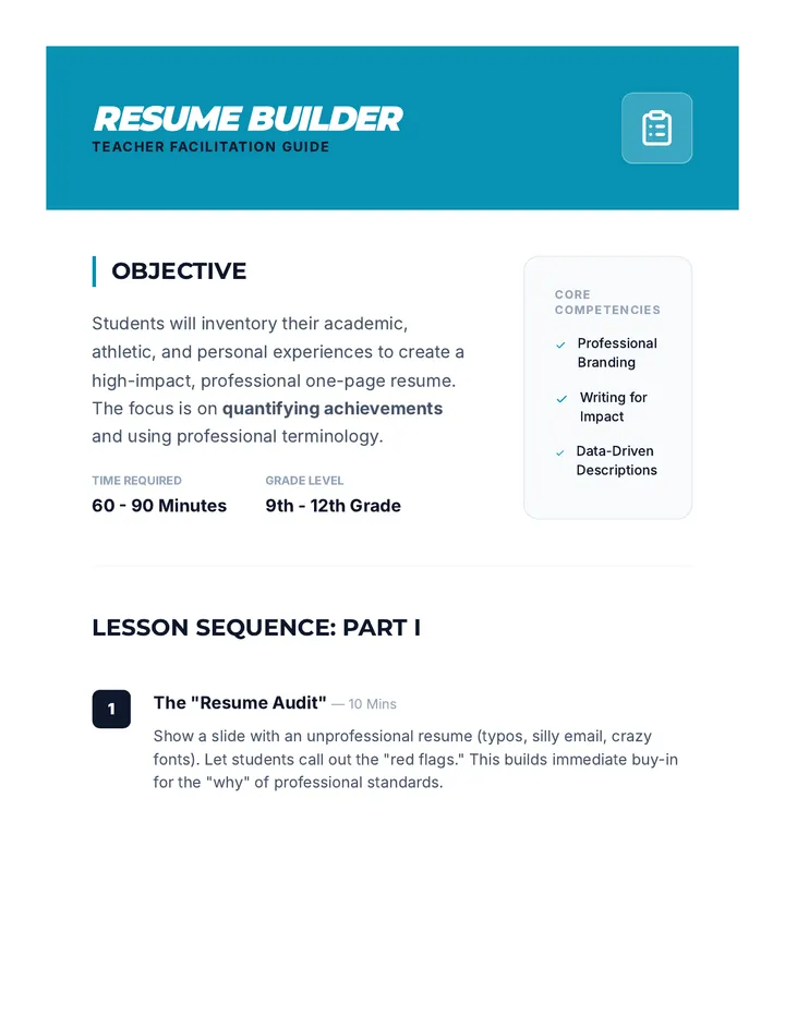Resume Builder Teacher Guide