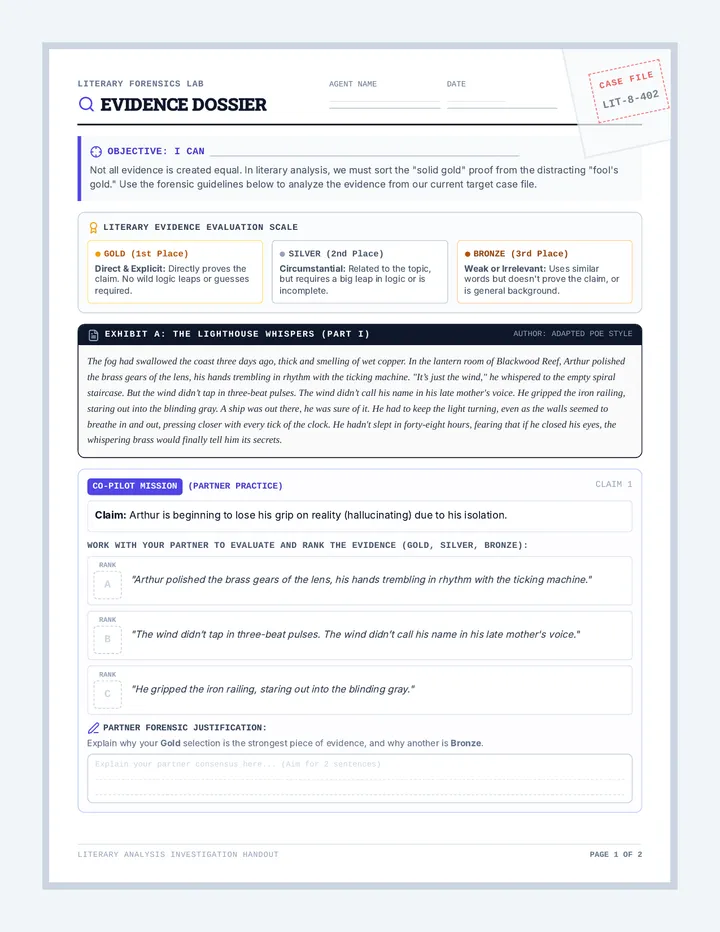 Evidence Detectives Worksheet