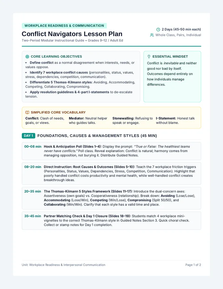 Conflict Navigators Lesson Plan