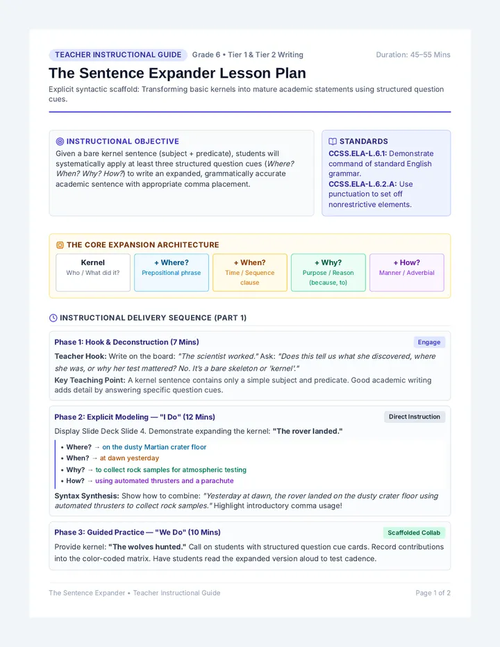 Sentence Expander Lesson Plan