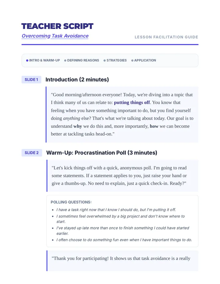 Overcoming Task Avoidance Script