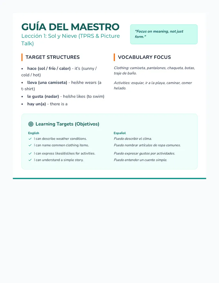 Guia Maestro Leccion 1 Teacher Guide Revision 1
