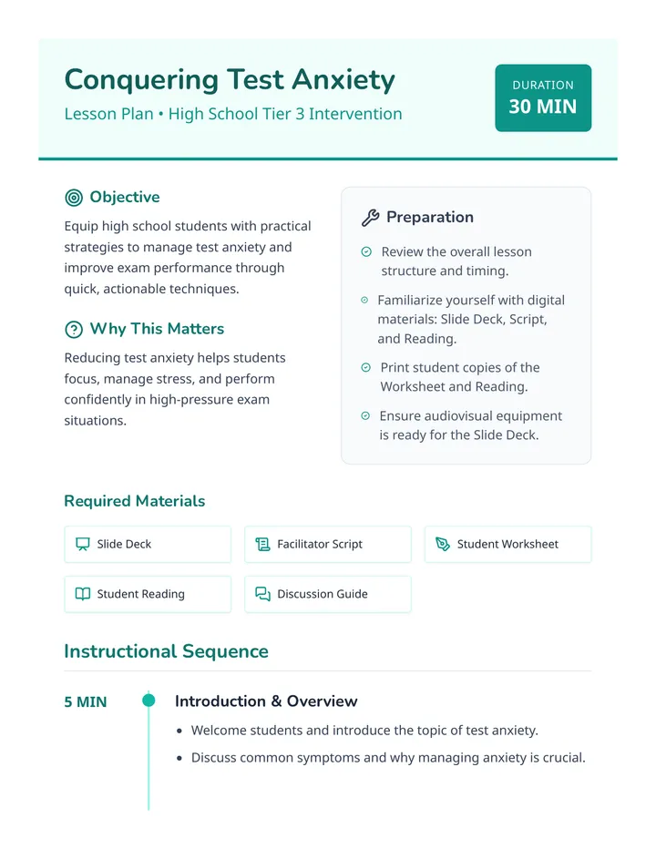 Test Anxiety Lesson Plan