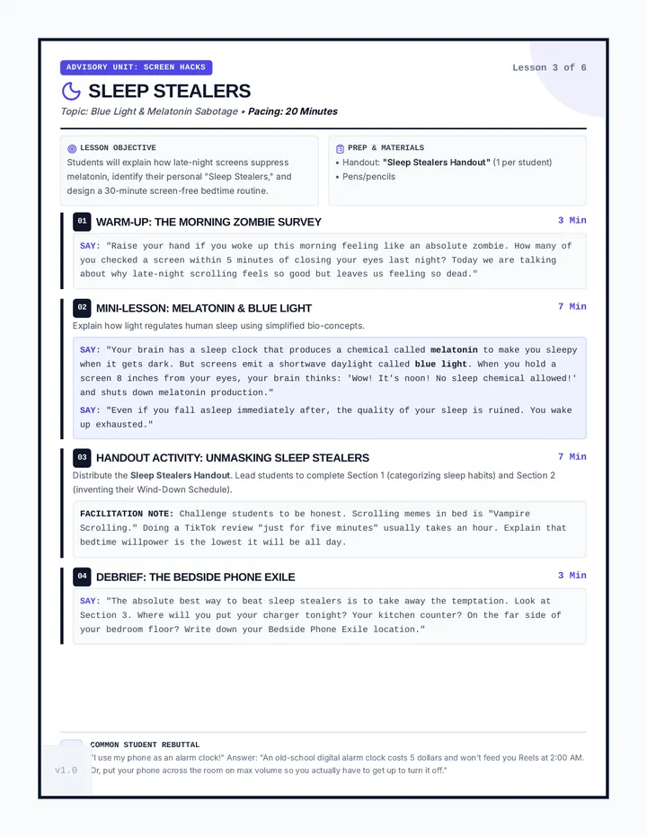 Sleep Stealers Teacher Guide