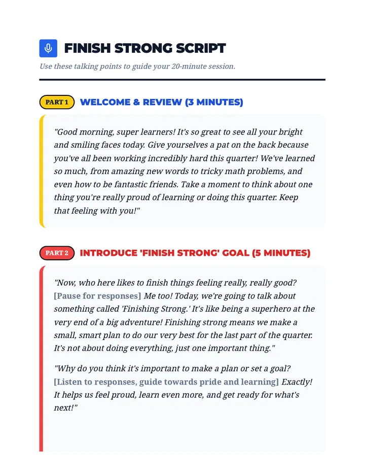Finish Strong Teacher Script