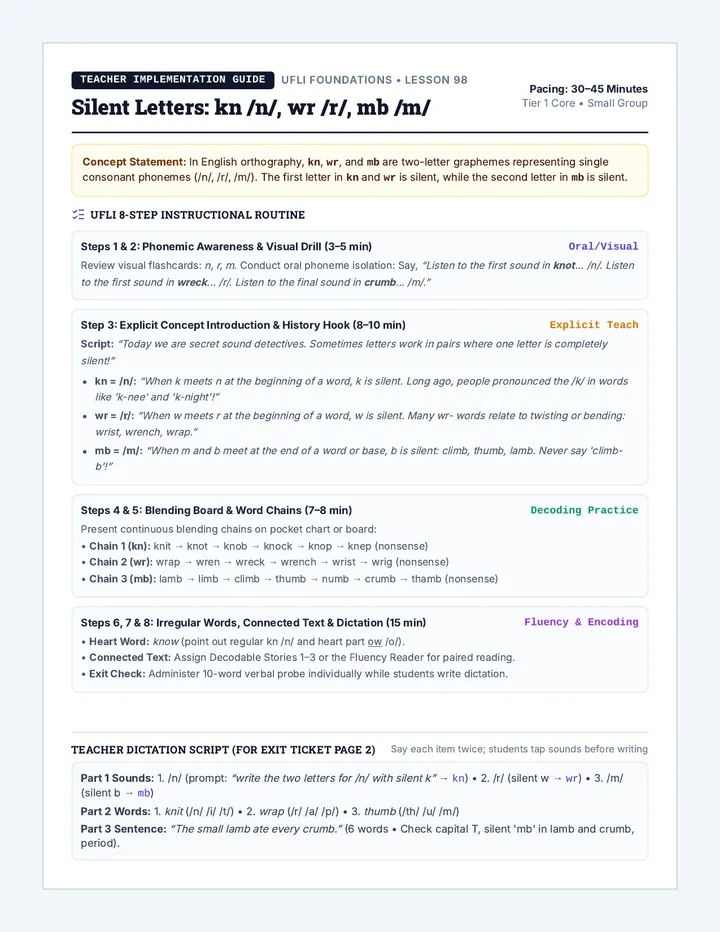 Silent Letters Teacher Guide