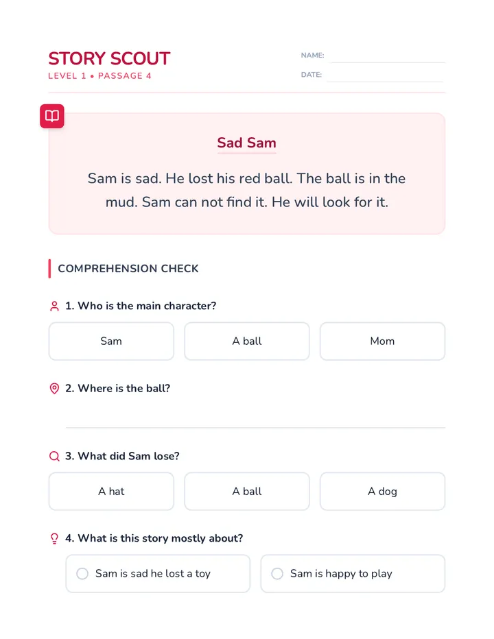 Sad Sam Worksheet
