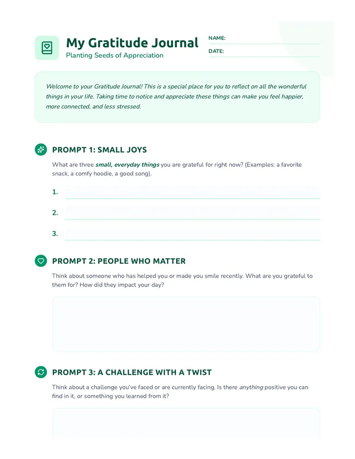 My Gratitude Journal Worksheet
