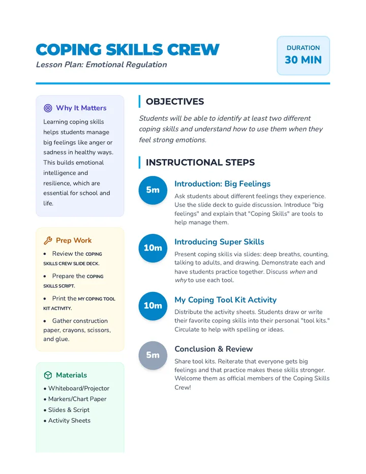 Coping Skills Crew Lesson Plan