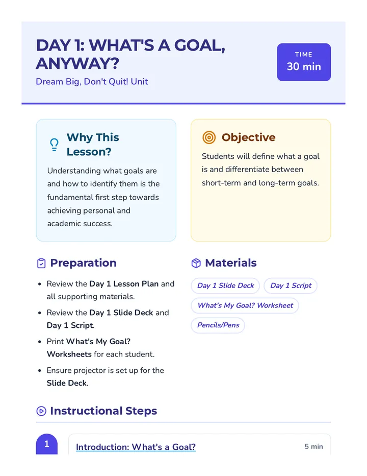 Goal Setting Lesson Plan