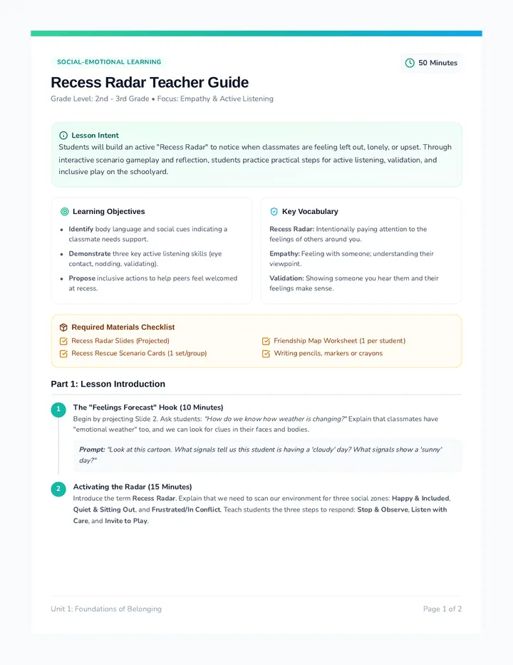 Recess Radar Teacher Guide