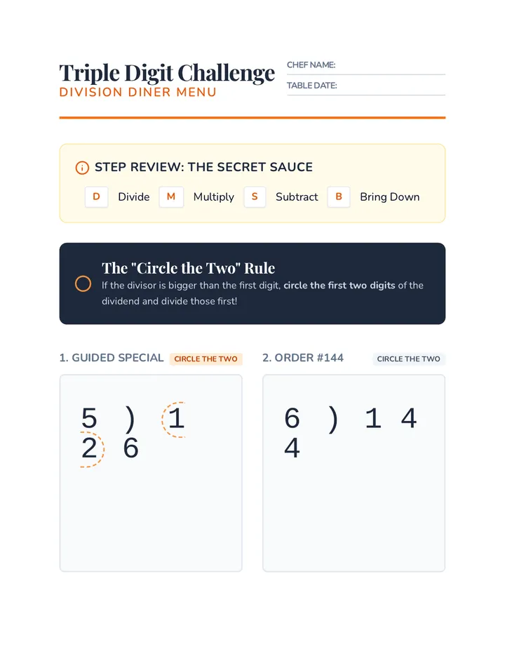 Triple Digit Challenge Worksheet