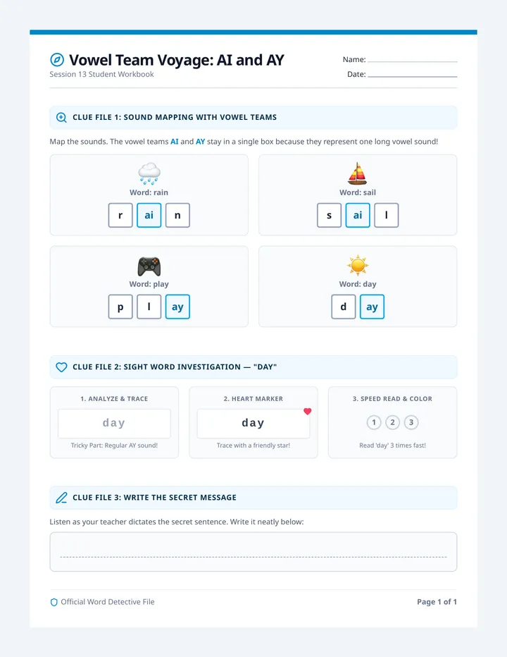 Vowel Team Voyage Ai and Ay Workbook
