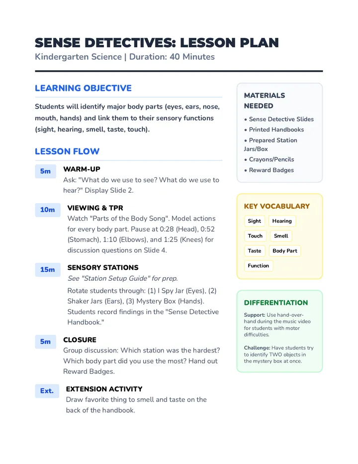 Sense Detective Facilitation Lesson Plan