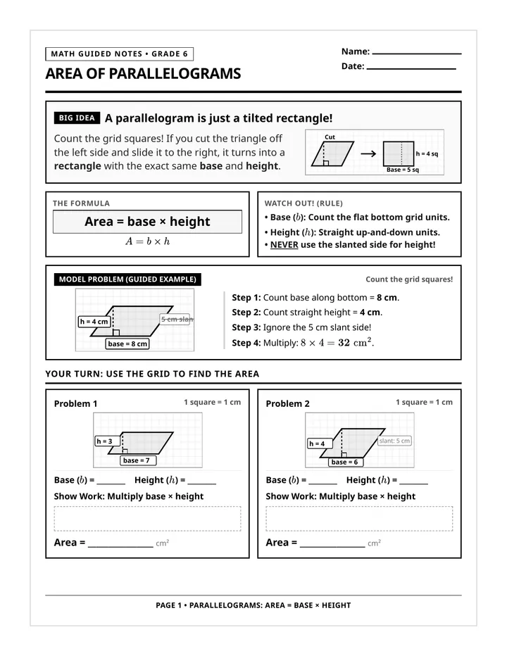 Polygon Area Guided Notes