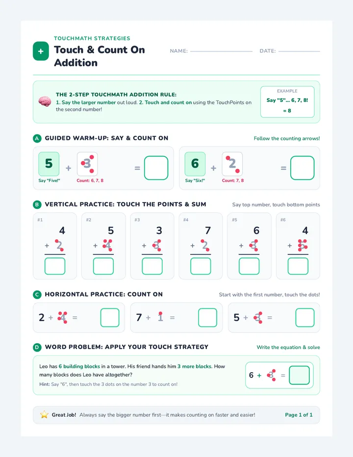 Touch Add Addition Worksheet