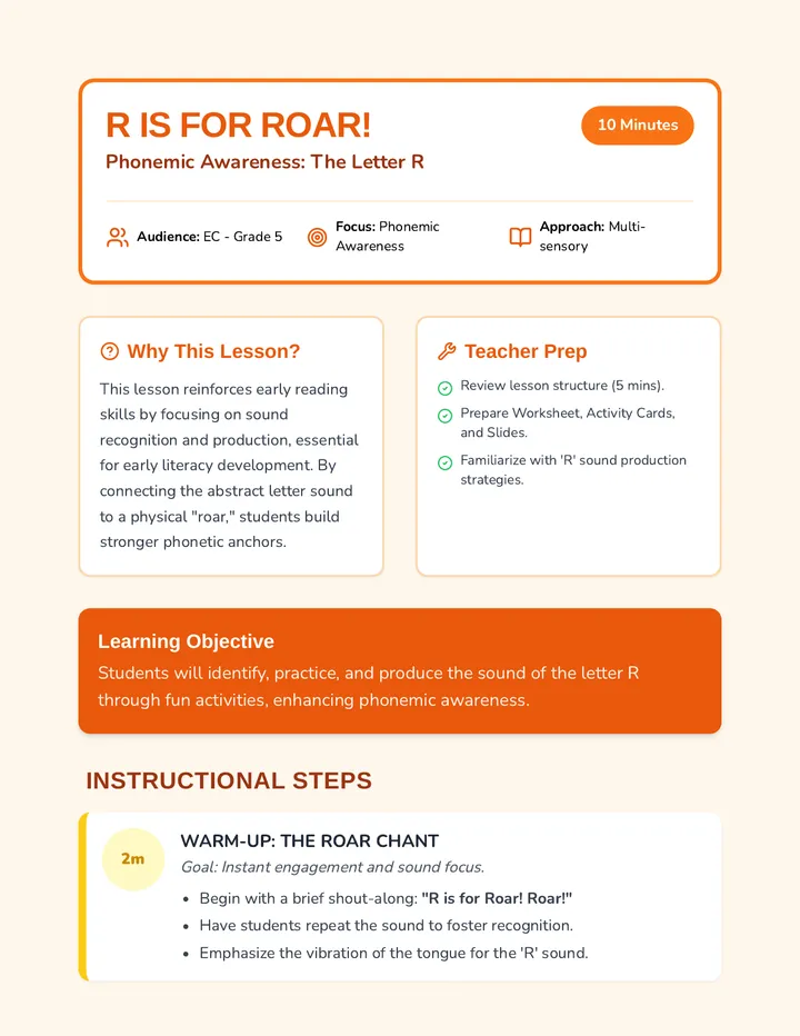 R is for Roar Lesson Plan