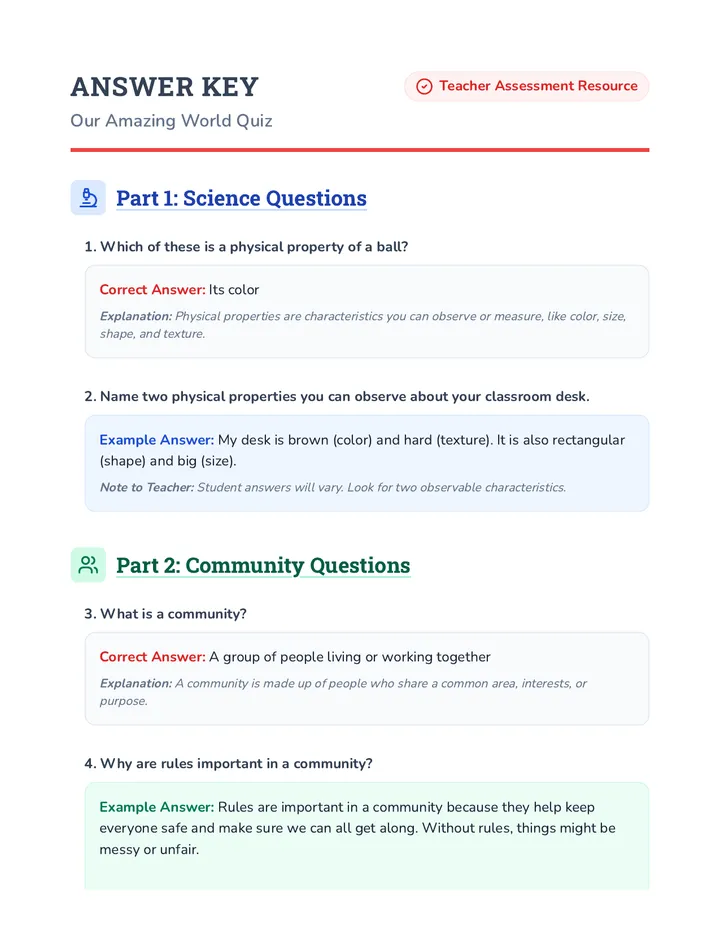 World Discovery Quiz Answer Key