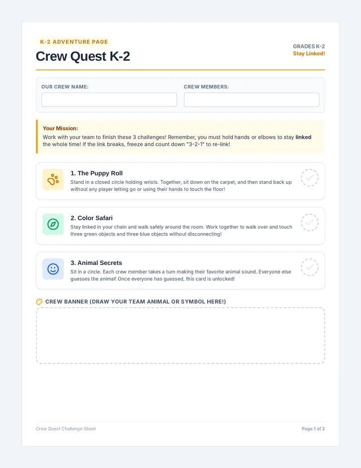 Crew Quest Challenge Sheets