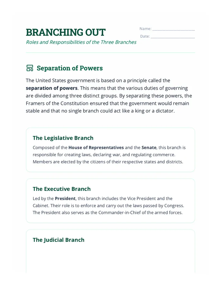 Branching Out Worksheet