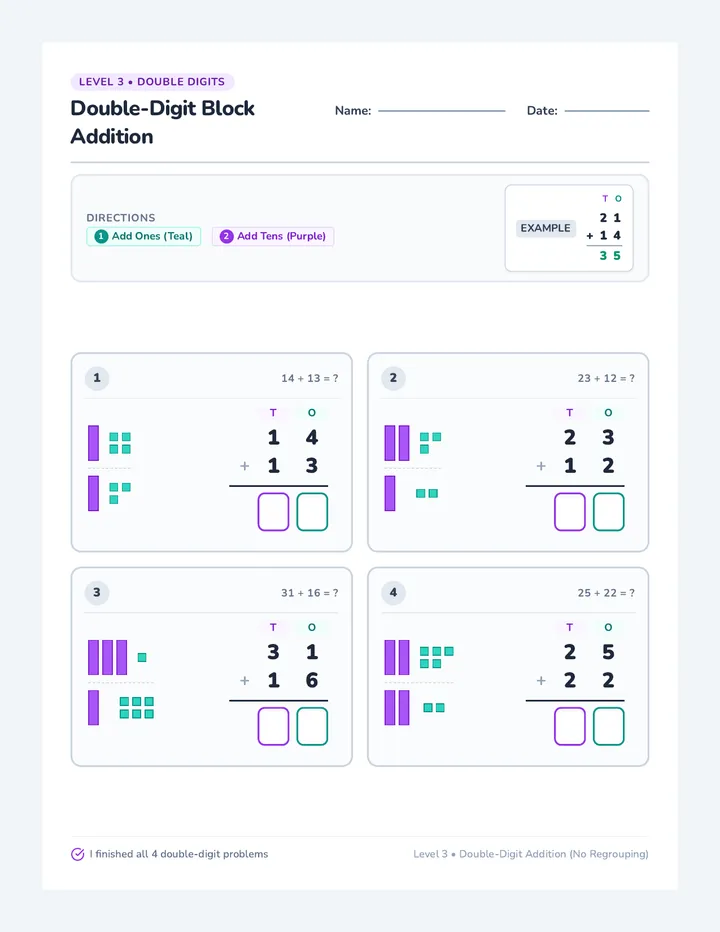 Base Ten Addition Worksheet