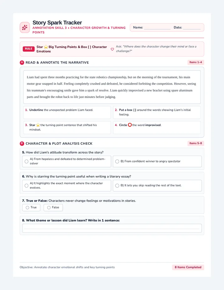 Character Turning Point Worksheet