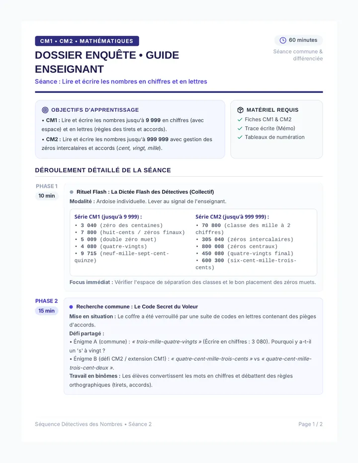 Déchiffrer Nombres Guide Enseignant