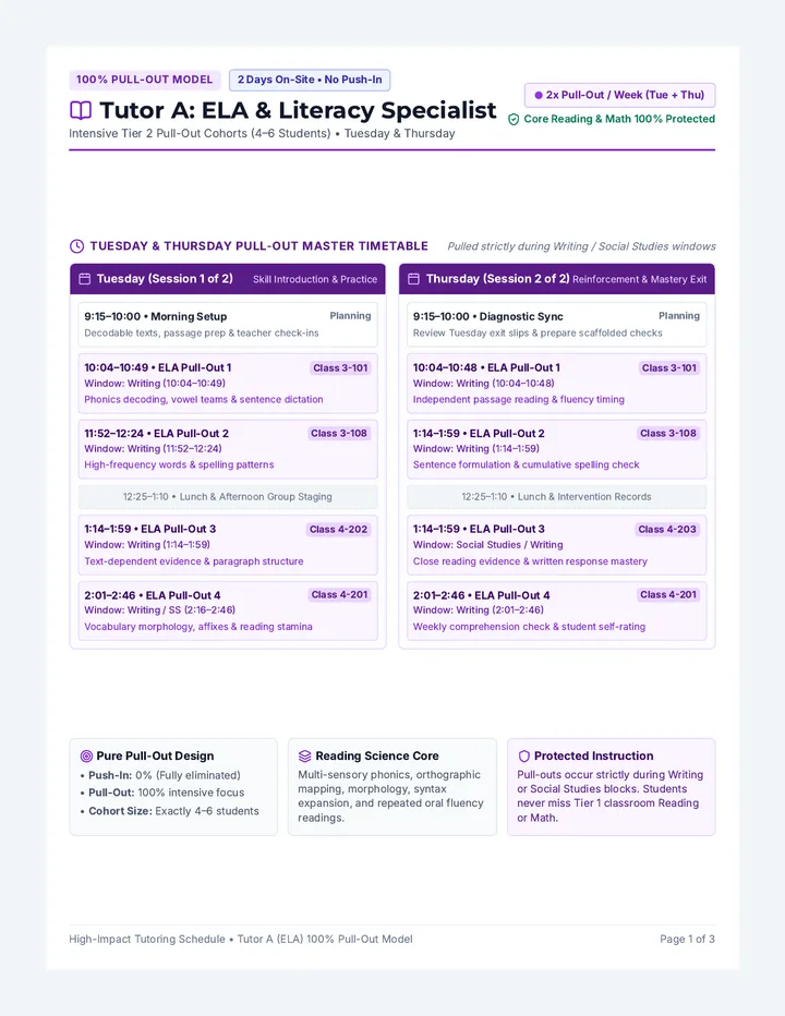 High Impact Tutoring Weekly Schedule