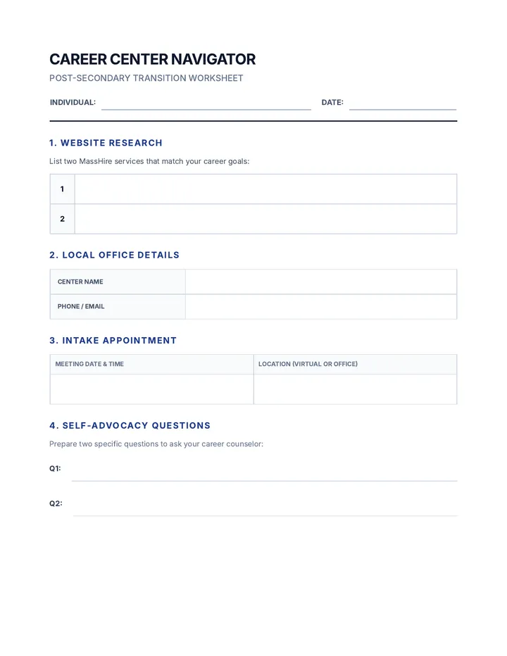 Career Center Navigator Worksheet