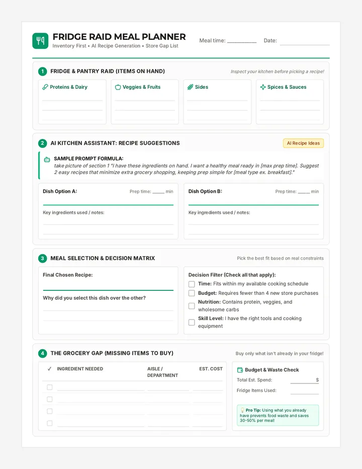 Fridge Raid Planner Worksheet