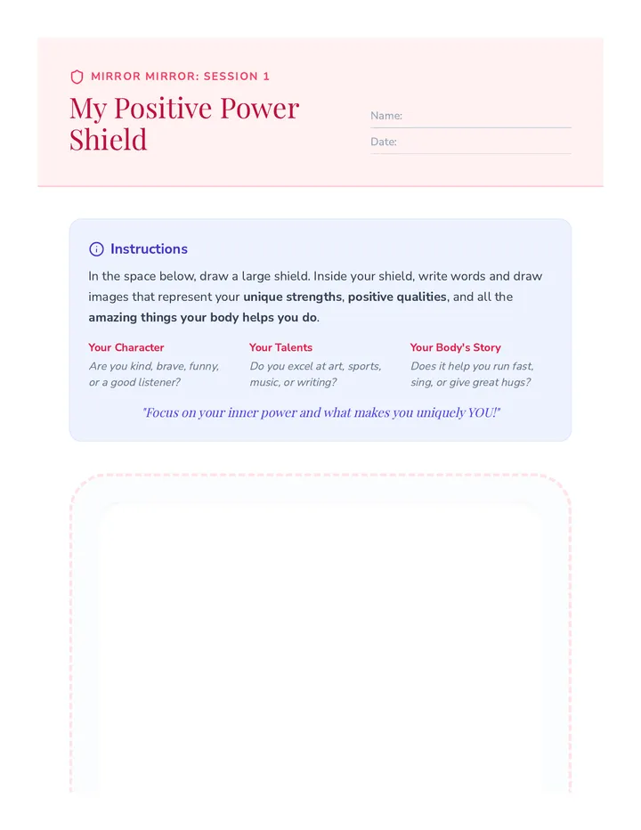 Session 1 Positive Power Shield Activity Worksheet