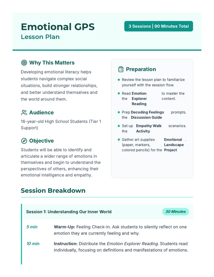Emotional GPS Lesson Plan