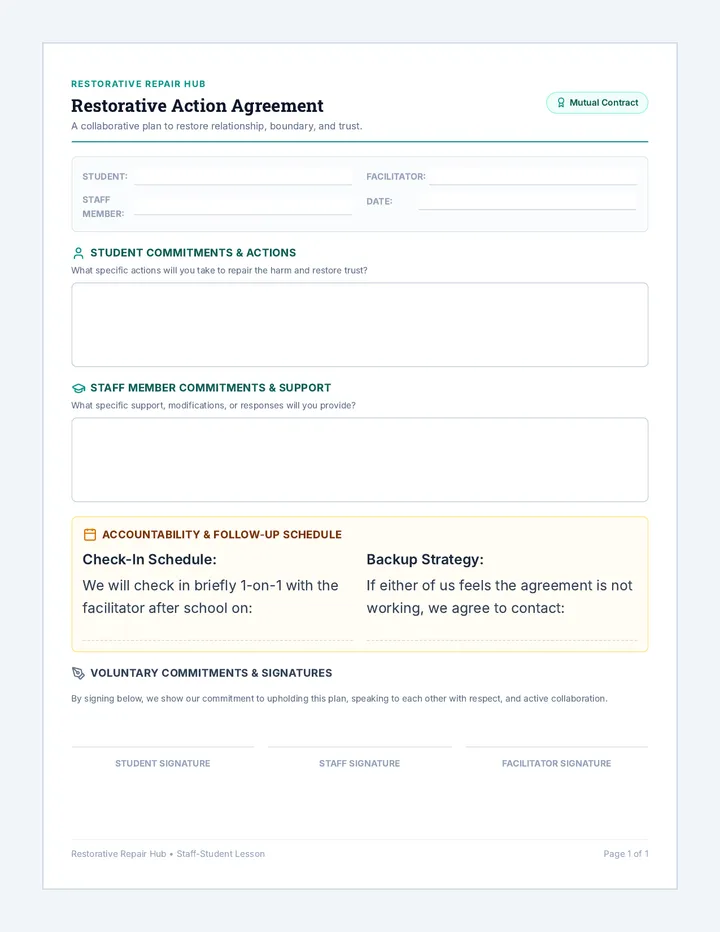 Staff Student Repair Agreement