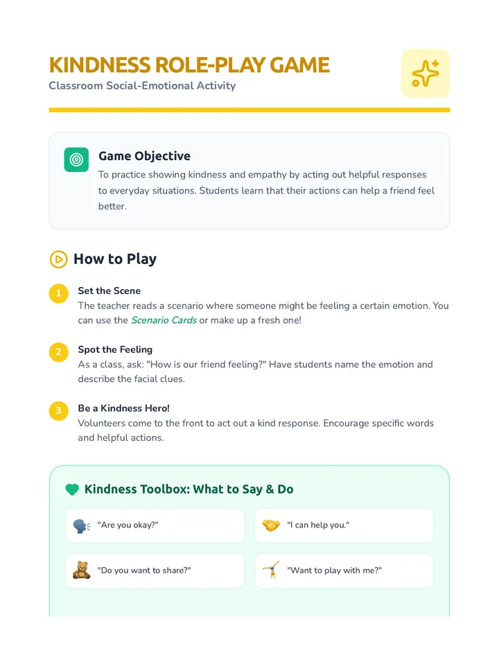 Kindness Role Play Game Instructions