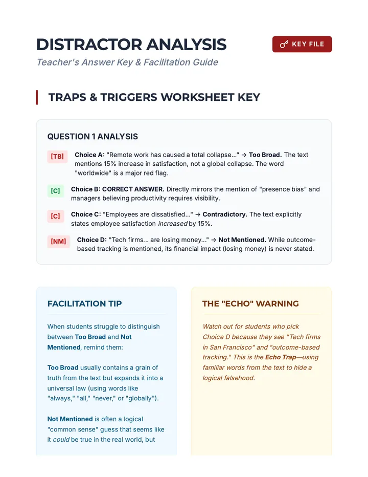 Distractor Key Teacher Guide