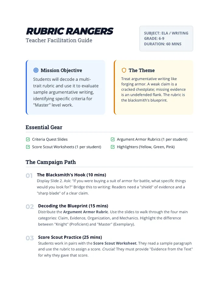 Rubric Rangers Teacher Guide