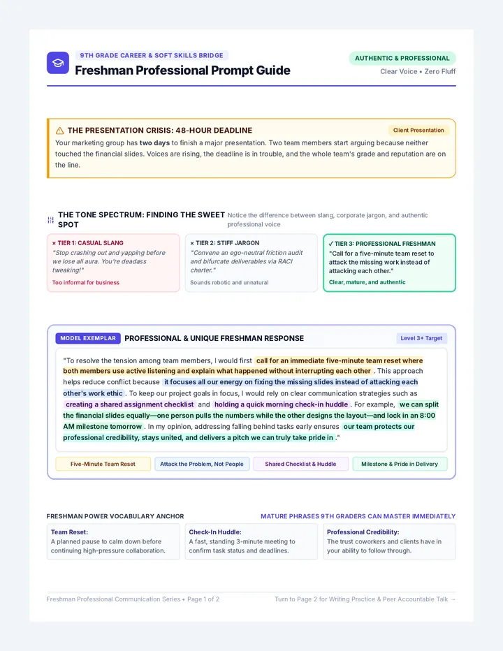 Freshman Professional Prompt Guide