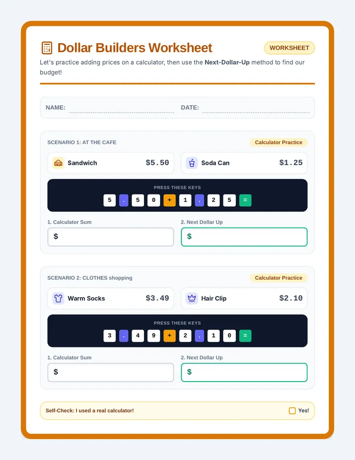 Dollar Builders Worksheet